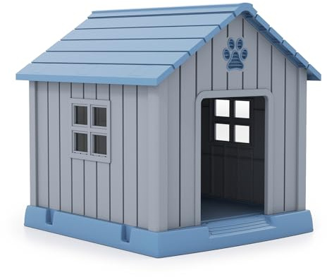 GOPLUS Niche pour Chien Exterieur de Petite et Moyenne Taille, 76 x 83 x 83 CM, Maison pour Chat en Plastique avec Toit Incliné, Bonne Ventilation & Plancher Surélevé, Idéal pour Intérieur, Extérieur