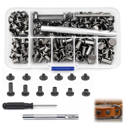 Vis à Chicago,Chicago Vis Assortiment Kits,Rivets pour Cuir Cruciforme | M5 X 4/5/6/8/10/12mm Rivets en Cuir,Rivet à Visser en Métal,Rivets de Reliure à Tête Plate avec Tournevis