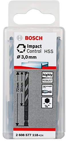 Bosch Professional Impact Control HSS Twist Drill Bit (for metal, 3 x 33 x 72 mm, accessories for impact drills)