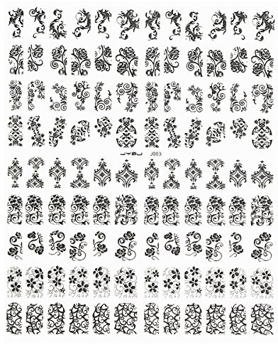108 Stück Nagel Kunst Sticker 3D Nagelsticker Nail Art DIY Dekoration Aufkleber (Schwarz)