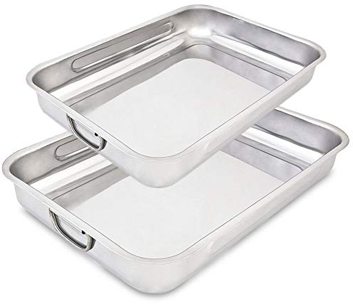 Menax - Set di 2 Teglie da Forno Rettangolari in Acciaio Inox - Stampo per Lasagna, Focaccia, Biscotti - Acciaio