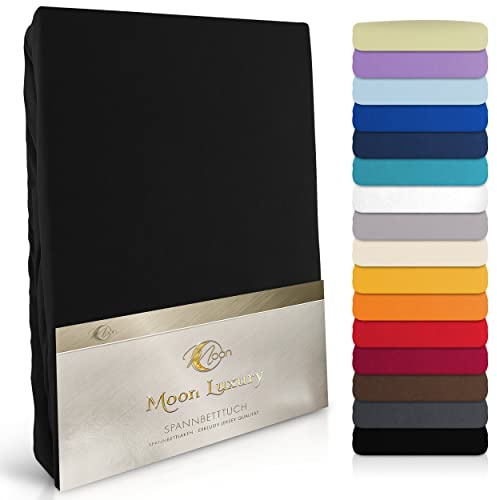 MOON-Luxury spännlakan jersey stretch 230 g/m² för vattensängar, resårsängar och konventionella madrasser (svart, 140 x 200 – 160 x 220)