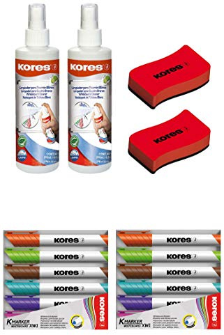 Kores Whiteboard Reiniger, Pump-Spray-Flasche, 250 ml (2, Whiteboard-Reiniger + Löscher + 6 Marker)