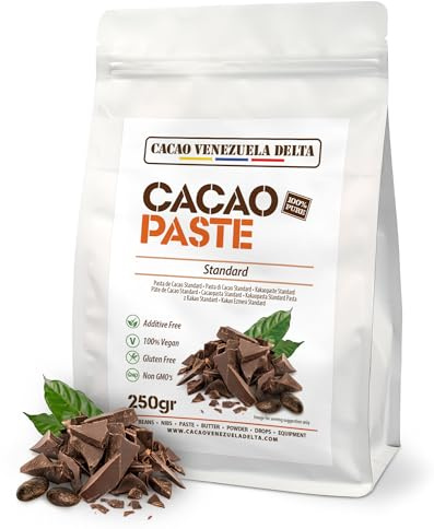 Cacao V Delta Pasta De Cacao Pura Ceremonial 250g - Chocolate Negro 100% Puro sin Azúcar para Fundir y Reposteria - Masa De Cacao Sin Gluten, Antioxidante, Vegano