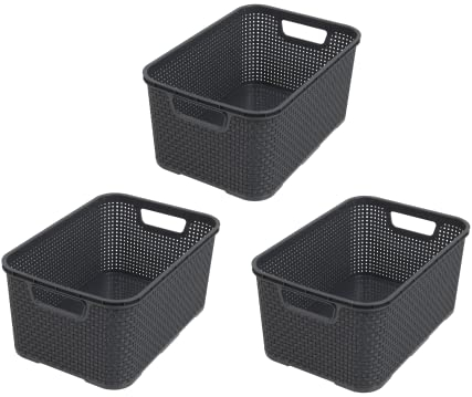 BranQ - Home essential Kunststoff Korb in Rattan Design 3er Set Grösse S 7l, Anthrazit
