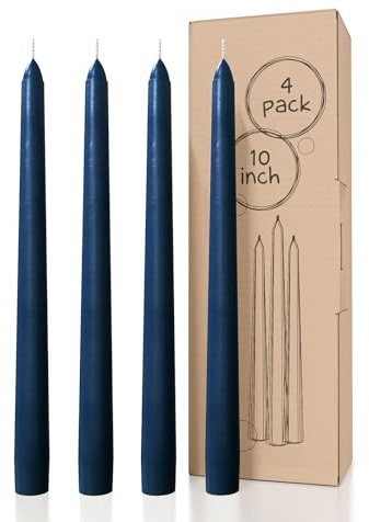 CANDWAX 10 Inch Taper Candles Set of 4 - Dripless and Unscented Candlesticks - Perfect for Dinner and Christmas - Dark Blue