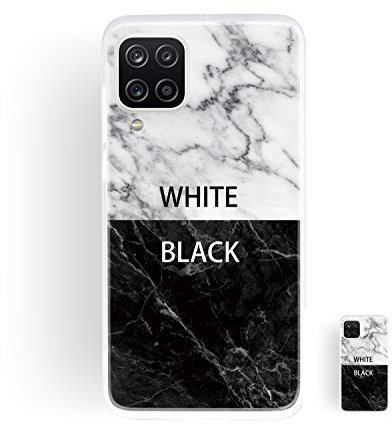 HopMore Hülle für Samsung Galaxy A12 Handyhülle Matt Weich Silikon Weiß Marmor Handytasche Muster Schlank Transparent Bumper Soft Schutzhülle Stoßfest Dünn Silikonhülle Cover - Schwarz Weiß