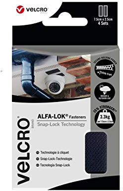 VELCRO® Brand | ALFA-LOK Fasteners Heavy Duty Snap-Lock Technology | Self-Engaging & Multidirectional Super Strong Hold for Indoor and Outdoor Use | Black | 7.5 x 2.5cm | Set of 4