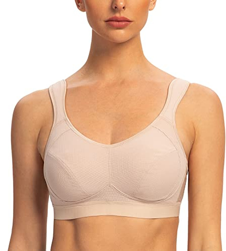 AGONVIN Sports Bras for Women High Impact Plus Size Support Wirefree Running Control Pale Nude 38G