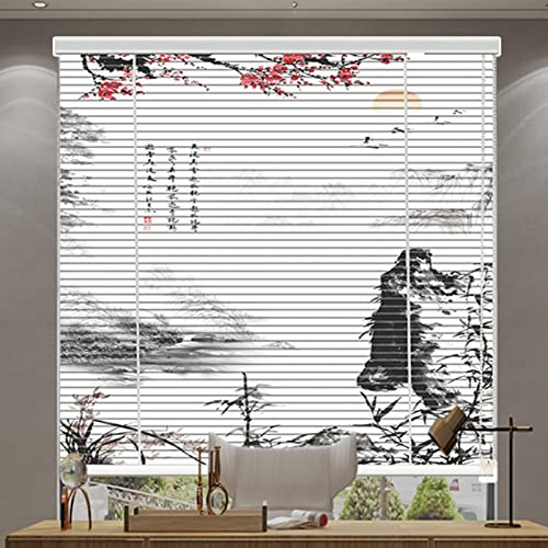 Lqdp Jalousie Rollos Fensterrollos 50 60 80 100 120 140cm Breit Mini-Jalousien Mit Landschaftsmalerei, Kein Stanzen Fensterläden Aus Aluminium, Home/Office-Fenster
