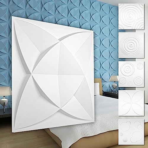 Paneles de pared de PVC 3D - Revestimiento de pared 3D blanco - motivos de garabatos (2QM paquete económico HD112 50x50cm) panel iso moderno de tatuaje de pared