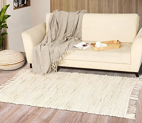 About Home Hand woven JUCO Rugs (Jute and Cotton) (90x150, White/Natural)