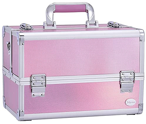 Kosmetikkoffer Groß Schminkkoffer Leer Make up Koffer Alu Beauty Case mit Schultergurt Friseurkoffer Nagelkoffer Multikkoffer, Rosa