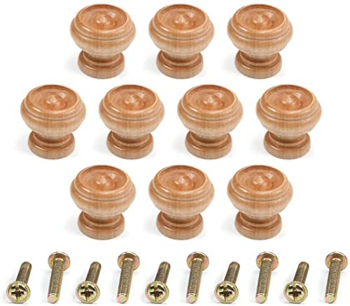 Heyiarbeit Runde Holzknäufe, 25 x 25 mm (DxH), für Schrank, Möbel, Küche, Lack, Griffe für Kommode, Schublade, Kleiderschrank, Massivholz, 10 Stück
