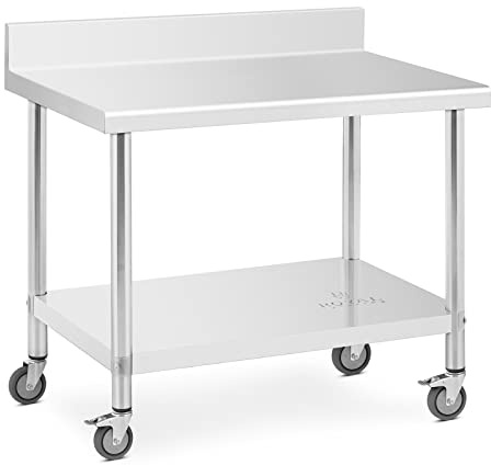 Royal Catering RCAT-100/70-WS Edelstahltisch mit Rollen und Aufkantung, 70 x 100 cm, 155 kg Tragkraft, Arbeitstisch