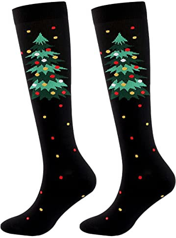 FGFD&OU Weihnachtssocken Kompressionsstrümpfe für Damen und Herren Lustige Socken für Weihnachten Kompressionssocken Bunte Stützstrümpfe Socken für Laufen Sport, Weihnachtsgeschenke(Stil1, L/XL)