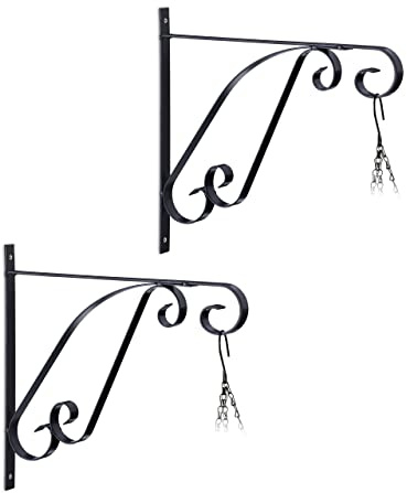 Relaxdays Blumenampel Halterung, 2er Set, Wandmontage, HxBxT: 28x30x2 cm, Ampelhaken für außen & innen, Eisen, schwarz