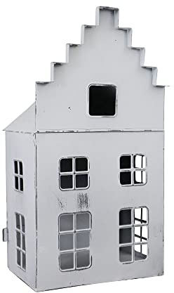 Laterne Maison weiß Shabby chic Metallhaus beleuchtet H25,5cm Dekohaus