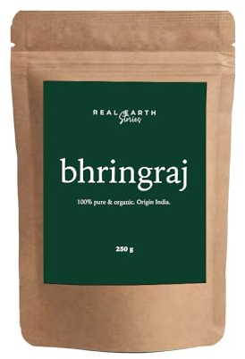 Real Earth - Bhringraj en polvo - 100% puro y orgánico - Cosmética natural en polvo - Mascarilla capilar - Cuidado piel - Cuidado natural para cabello y piel - Vegano - Ayurveda -250gr
