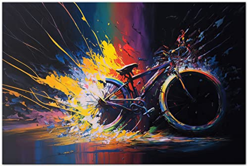 Printonia Bild auf Leinwand 120x80cm Fahrrad Rad MTB Mountainbike Abstrakt Radsport Art Bilder Dekoration Wandbild Kunstdruck