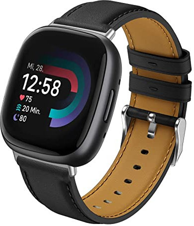 Syxinn Lederarmband Kompatibel Mit Fitbit Versa 4, Versa 3, Sense Und Sense 2 - Weiches Ersatzuhrenarmband Für Damen Und Herren