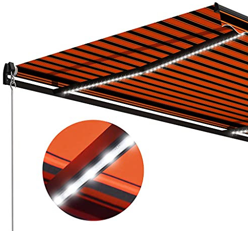 Yolola Store de balcon à bras articulé avec LED rétractable à main - 300 x 250 cm - Protection solaire - Pour terrasse, manivelle - Orange et marron #2