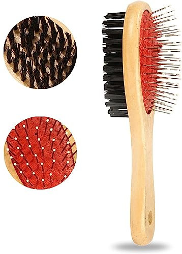 Hundepflegebürste aus Holz, doppelseitig, Tierhaarbürste und Borsten, weiche Bürste, Hundekamm und Bürste zum Reinigen, Fellpflegewerkzeuge für langhaarige und kurzhaarige Hunde oder Katzen