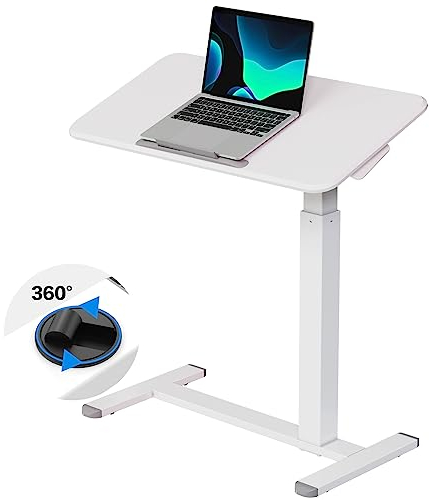 JYLH JOYSEEKER Mobiler Stehpult, Höhenverstellbarer links/rechts Nachttisch, 90° neigbar, tragbarer Laptop-Schreibtisch mit Rollen, faltbarer Computerwagen für Krankenhaus-Heimgebrauch, Weiß