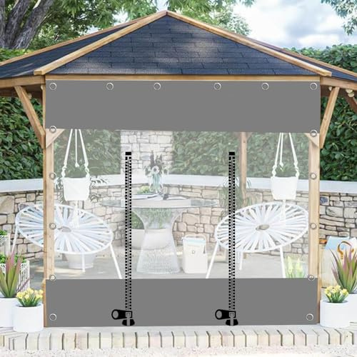 Gazebo Transparente Wasserdichte Plane Seitenteil,Mit Reißverschluss,Outdoor Durchsichtige Planenvorhänge Mit Ösen,0,3mm Pvc Abdeckplanen,Wetterfeste Trennvorhänge,Anpassbar,W×H-4×2m(13.1*6.6ft)