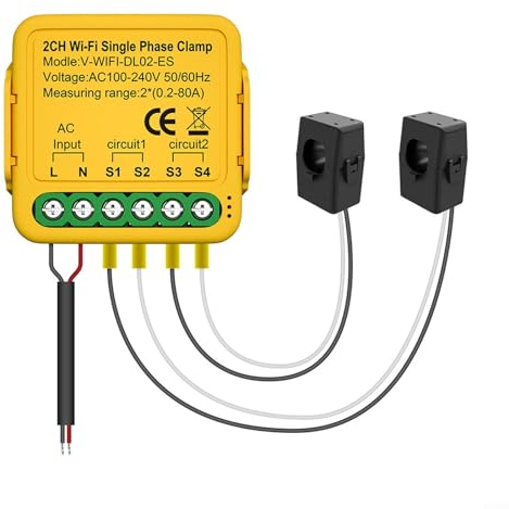 Tu-ya Moniteur de puissance WiFi, commutateur WiFi intelligent 2 voies 80 A Compteur d'énergie bidirectionnel 2 canaux avec pince Graffiti Contrôleur WiFi (B)
