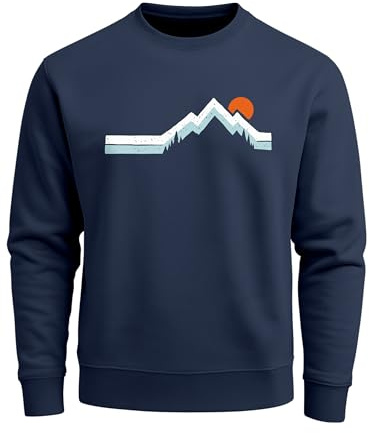 Neverless® Sweatshirt Herren Berg Wandern Natur Outdoor Aufdruck Print Rundhals-Pullover Fashion Streetwear Navy 3XL