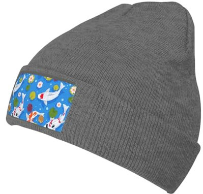 Jadery Carp Fish Beanie Mütze Warm Knit Skull Hat Thermo für Damen und Herren Schwarz, Deep Heather, One size