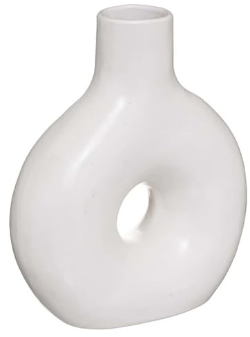 Runde Vase mit Loch - Vase für Blumen und Dekorationen, für Wohnzimmer und Schlafzimmer, aus Keramik, 21 x 17 cm, Weiß