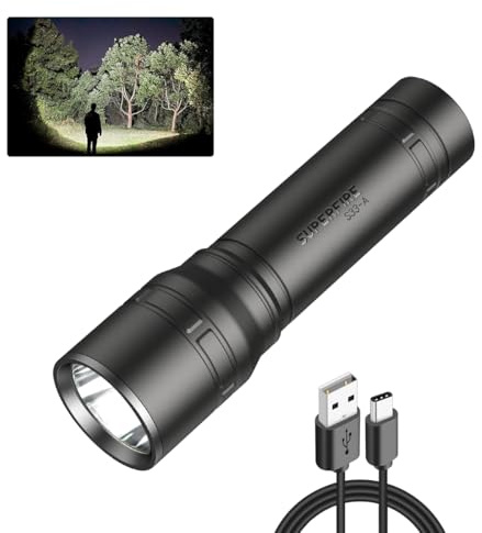 SuperFire Led Torch Rechargeable, Waterproof & Super Bright 4-Modes, Compact Portable Handheld Torch for Camping, Hiking,Dog Walking, Outdoor Activities & Emergencies