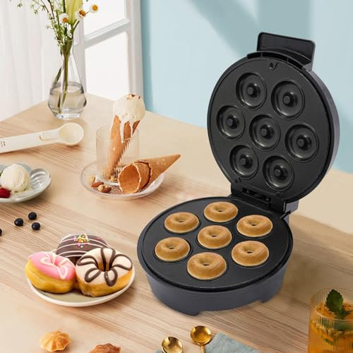 Mini-Donut-Maker,1000W Doughnut Maker für 7 Mini Doughnuts Antihaftbeschichtung für den kommerziellen oder privaten Gebrauch für Partys, Cafés und Teeläden SK-327