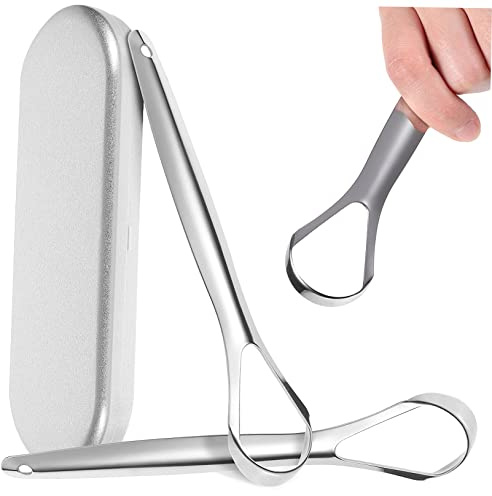 Beavorty 2pezzi Raschietto per Pulizia della Lingua in Acciaio Inox Raschietto Linguale con Scatola di Immagazzinaggio Adatto per Adulti e Ragazzo Ragazza per Eliminare la Patina Linguale