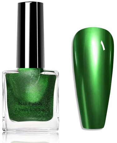 Metallic Nail Polish, Chrome nail polish, Mirror Quick Dry Nail Varnish, Metallic Effect Nail Art Polish, Silver Plating metallic nail No UV Needed, mirror Gel Nail Polish (11#Green)