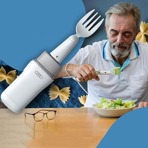 RESKIU Cuillères Anti-Secousses,Cuillère à Riz,Ustensiles pour Tremblements Mains,Cuillère Anti-Secousse Rechargeable,Ustensiles Alimentaires Adaptatifs pour Personnes Handicapées Et âgées