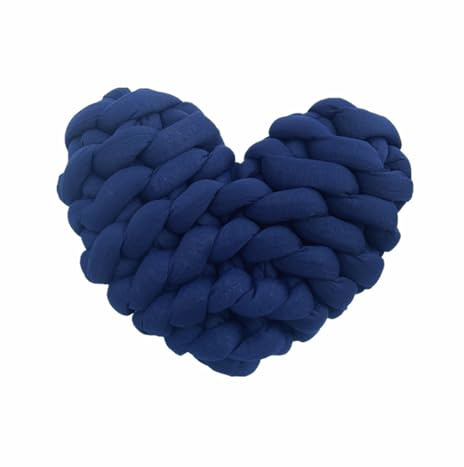 Core Filling Yarn Diy Love Heart Pillow Hand Knotted Knitted Fabric Line Heart Cushion(Navy blue)