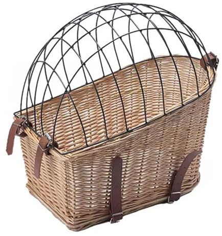 Bike Pet Basket - Rear Wicker Bike Basket for Cats Dogs- Bicycle Pet Carrier with Wire Mesh Cover - Rear Mount Basket for Pets