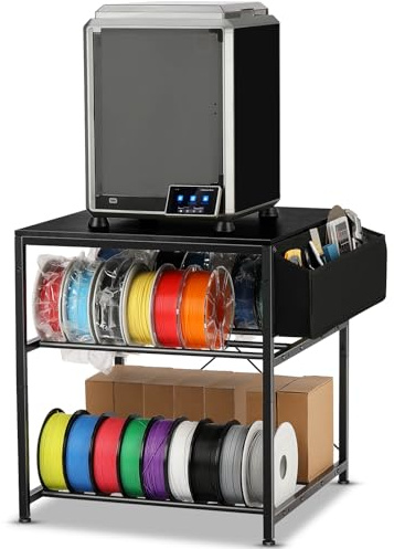 AHOWPD Soporte para impresora 3D con almacenamiento de filamentos, mesa de impresora 3D, estante de almacenamiento de filamentos, escritorio de carrito 3D resistente con ruedas para taller, estudio