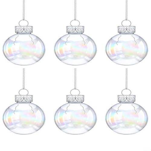 HEIBTENY Lot de 12 boules de Noël irisées de 6 cm de diamètre - En plastique transparent - Pour décoration de Noël - Avec suspension - Boules de Noël - Décoration de Noël (6 pièces)