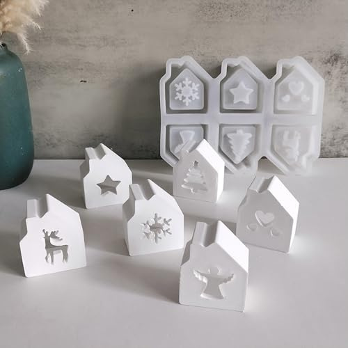 ALEFBET Silikonformen Gießformen Weihnachten, Silikonform Haus, Silikon Gießform Haus Giessformen Mini Haus Silikonform Weihnachten, Gipsformen zum Gießen (6 mini Haus)