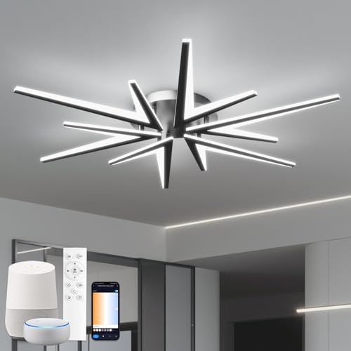 YOLEDY Deckenlampe Alexa Kompatibel Dimmbar, Deckenleuchte Led Wohnzimmer und Fernbedienung, Moderne Wohnzimmerlampe Decke für Wohnbereich, Schlafzimmer, 92cm, Schwarz