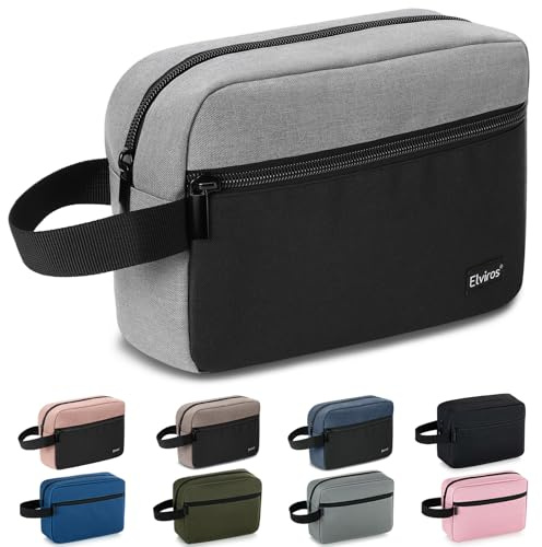 Elviros Beauty case da viaggio da uomo, kit da toilette da appendere, piccolo strumento per l'igiene del bagno e borsa per medicinali, borsa essenziale da viaggio per rasatura (grigio e nero)