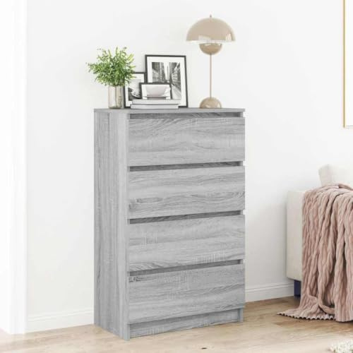 Myheimly Sideboard Kommode mit viel Stauraum, Schrank mit 4 Schubladen, Schubladenschrank Anrichte für Wohnzimmer, Modern, Grau Sonoma 60x35x98,5 cm Holzwerkstoff