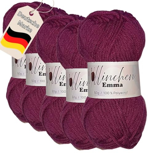 Wolle Emma von Wollinchen - 5 x 50g - zum Stricken, Häkeln, Knüpfen, Filzen oder Basteln (Bordeaux)