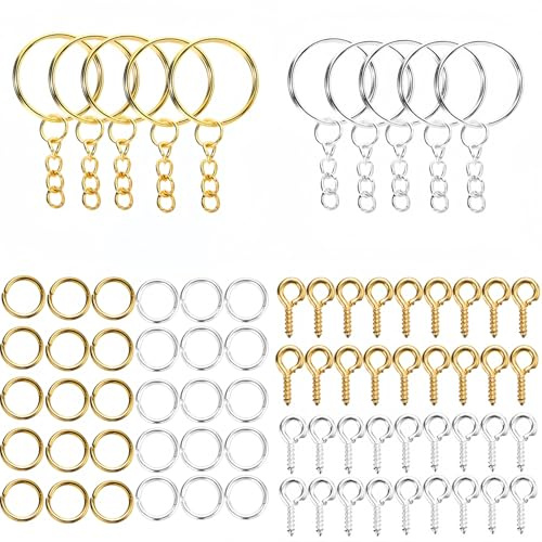 YSTrillion 120 Stück Schlüsselanhänger Ring Set,Keyring Schlüsselring mit Kette, Schlüsselanhänger Basteln Spaltschlüsselringe mit Gliederkette für DIY Basteln Schmuck