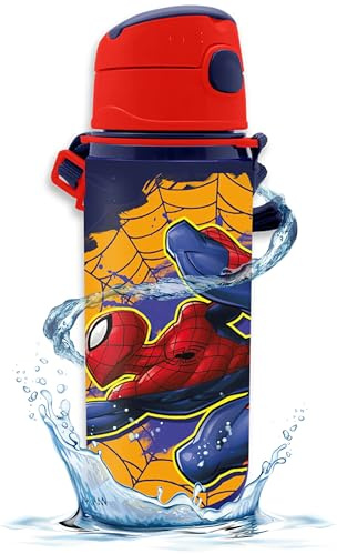600ml Spiderman Water Bottle with Straw - Travel Drinking Bottle for Boys, Spill Proof Hydrate Water Bottle, Sports Bottle for Kids Children's Back to School Drinks Bottles BPA Free