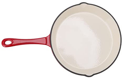 Padella in Ghisa, Pentola in Ghisa 25 Cm Diametro Padella Fritta Smaltata, Frittura da di Cottura con Smaltata a Manico Lungo per Lamentarsi,